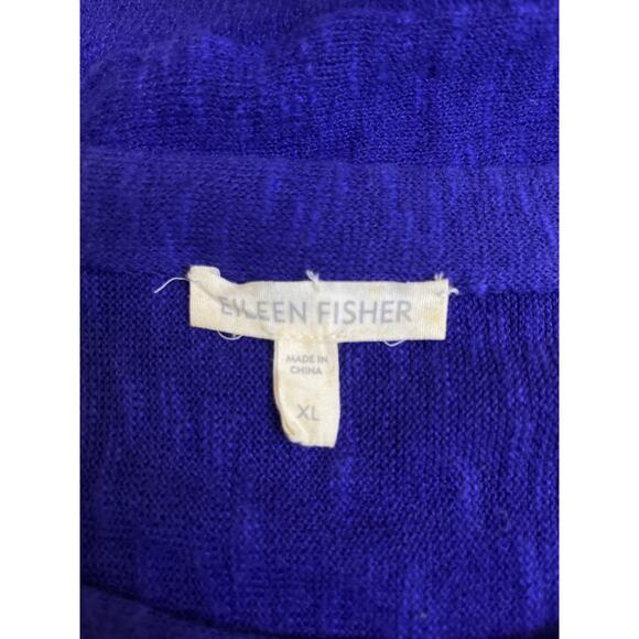 Eileen Fisher Organic Linen Cotton Knit Top XL Blue Short Sleeve Blouse VGUC - Picture 8 of 8